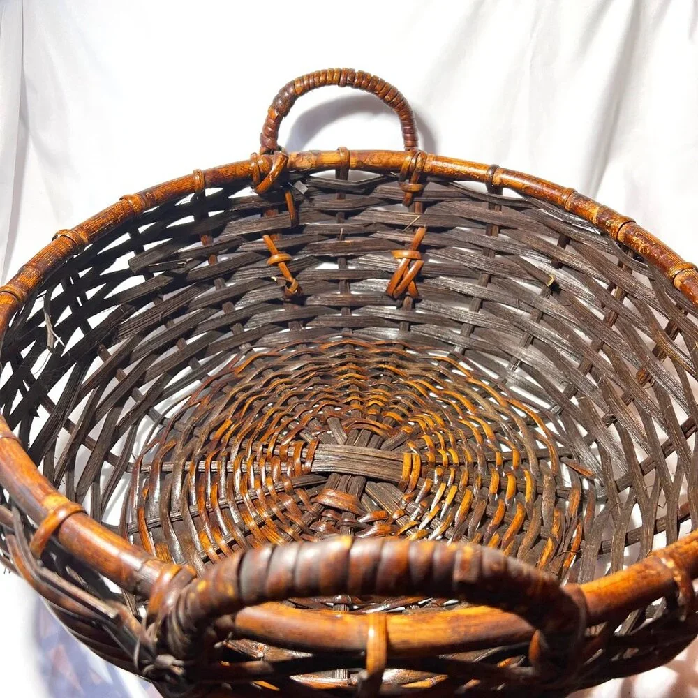 Large Floor Wicker Basket With Handles-!8